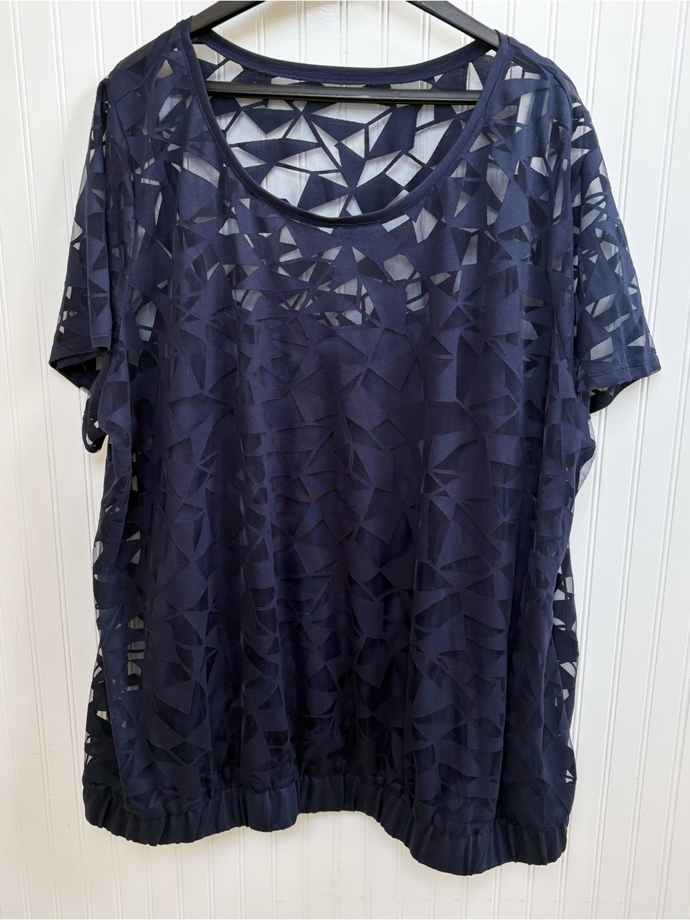 Lane Bryant Navy Blue Geometric Burnout Sheer Overlay Top Women’s Plus 26/28 NEW
